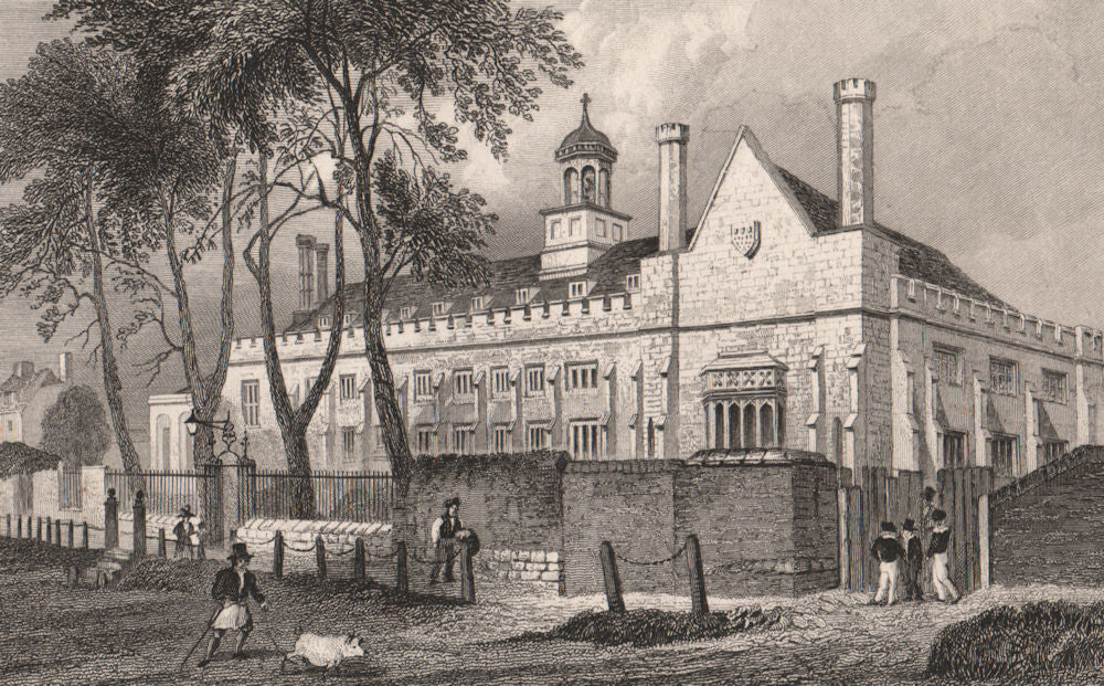 The Grammar School, Tonbridge. Tonbridge School. Kent. BAYNES 1829 old print